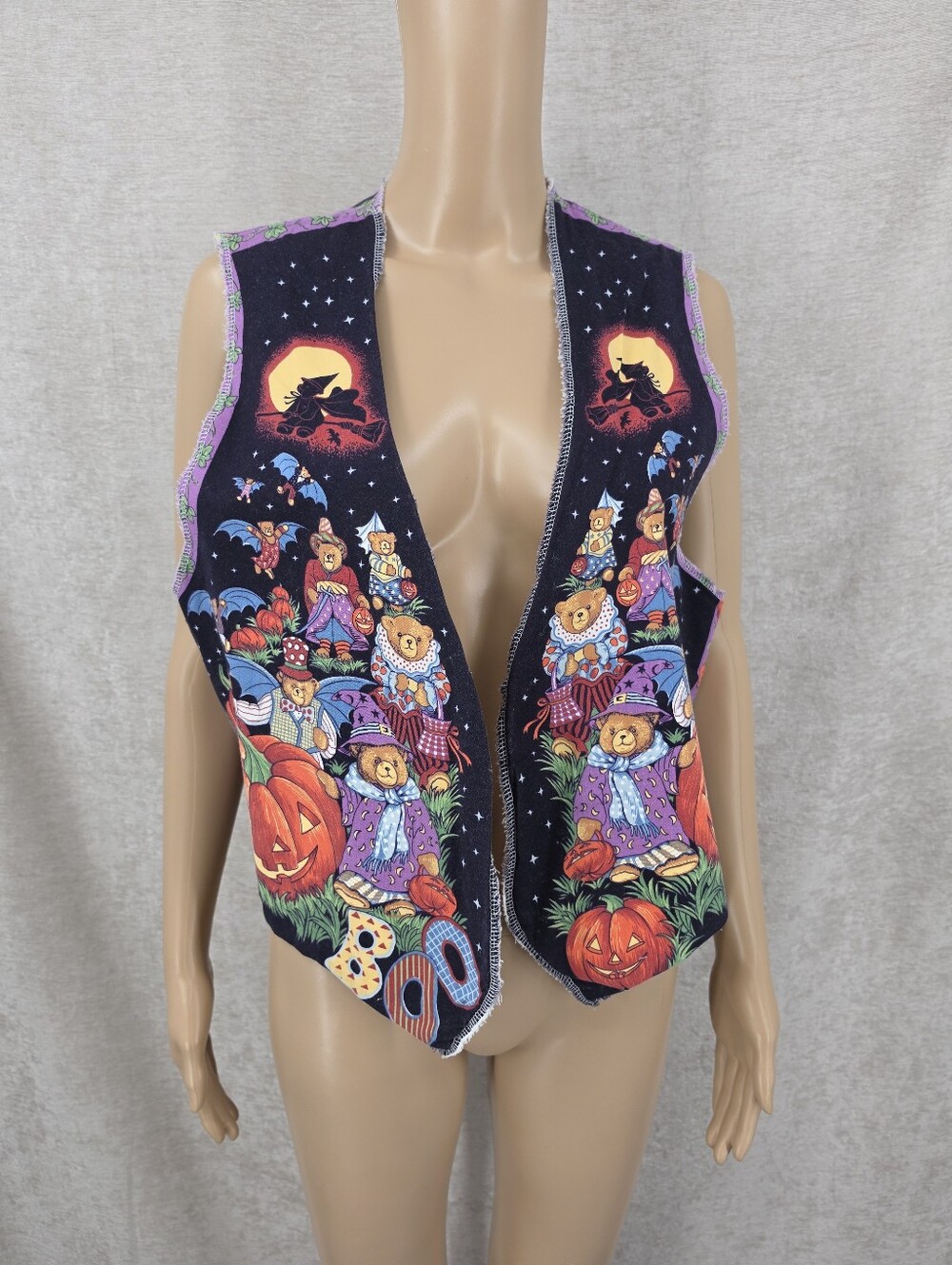 Vintage 90s Halloween Trick Or Treating Bears Vest Handmade